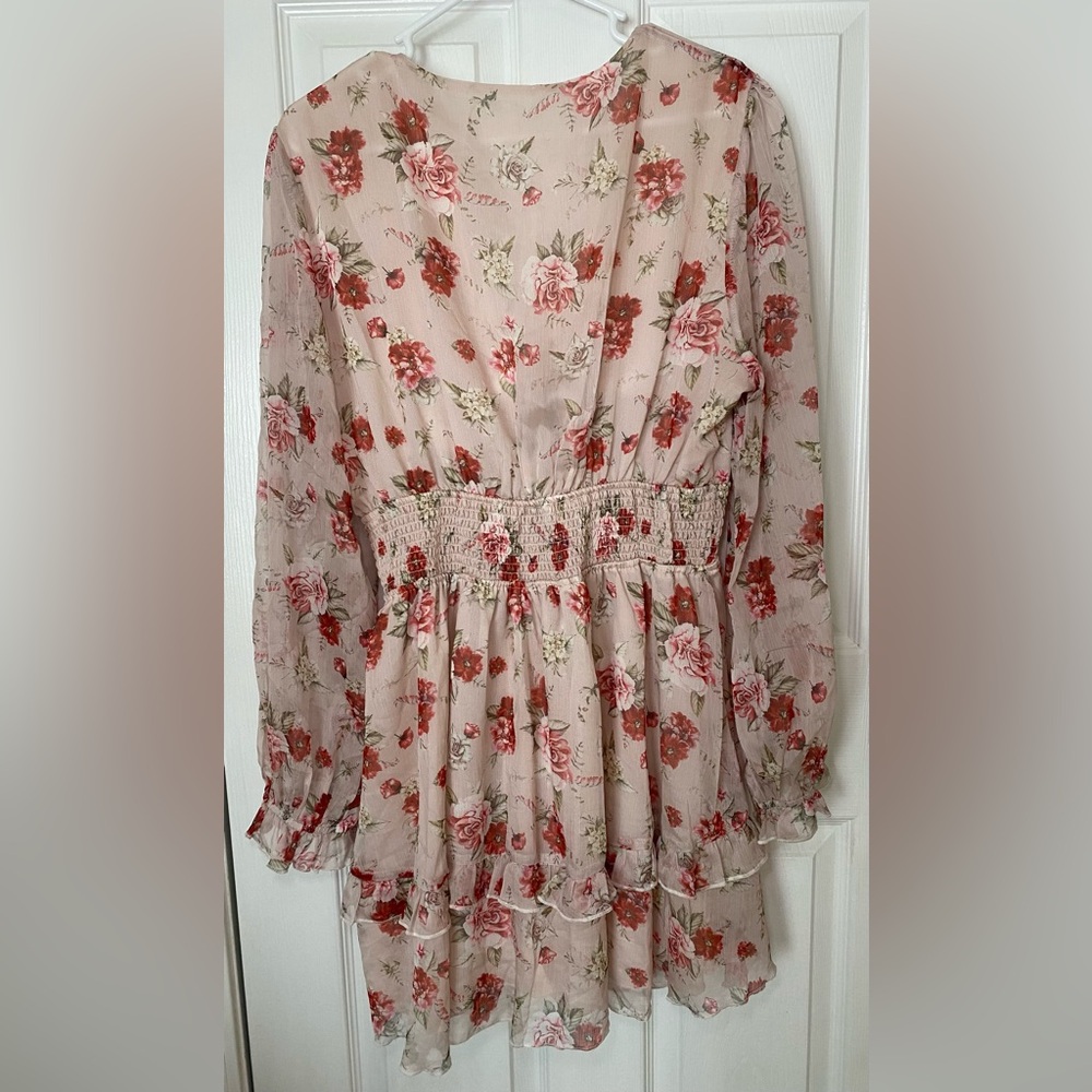 Floral Tie-Front Mini Dress - Pink/Cream Size 2X - Picture 3 of 4